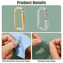 2Pcs 2 Colors 925 Sterling Silver Locking Carabiner&nbsp;STER-HS0001-26
