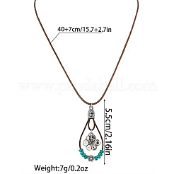 Bohemian Alloy Resin Floral Teardrop Pendant Waxed Leather Cord Necklaces for Women&nbsp;WG78C8D-01