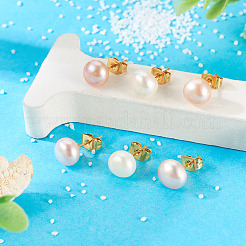6Pcs 3 Colors Natural Cultured Freshwater Pearl Stud Earrings&nbsp;EJEW-TAC00027