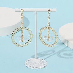 Acrylic Butterfly with Alloy Ring Dangle Stud Earrings&nbsp;EJEW-JE05332