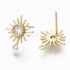Brass Micro Clear Cubic Zirconia Stud Earring Findings&nbsp;KK-R132-064-NF