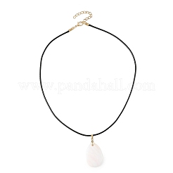 Natural Pink Opal Teardrop Pendant  Black Waxed Cord Necklaces for Women&nbsp;NJEW-JN06584