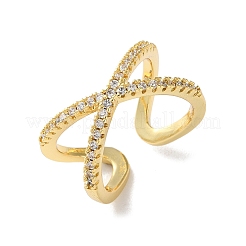 Adjustable Brass Micro Pave Clear Cubic Zirconia Cuff Rings&nbsp;X-RJEW-F101-17G