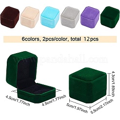 12Pcs 6 Colors Square Velvet Ring Boxes&nbsp;VBOX-BC0001-06