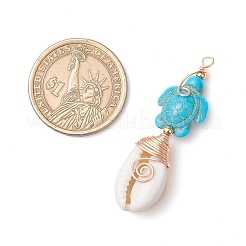 Synthetic Turquoise Bead with Natural Mixed Cowrie Shell Beads and Eco-Friendly Copper Wire and Brass Beads Pendants&nbsp;PALLOY-TA00233-02