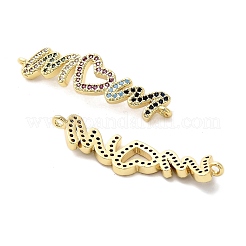 Mother's Day Brass Micro Pave Cubic Zirconia Word Mom Connector Charms&nbsp;KK-M324-01A-G