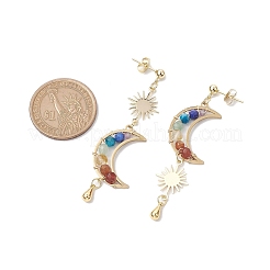 Chakra Moon Copper Wire Wrapped Gemstone Stud Earring&nbsp;EJEW-TA00485