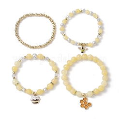 4Pcs 4 Style Natural Topaz Jade & Shell Pearl Stretch Bracelets Set&nbsp;BJEW-JB10049