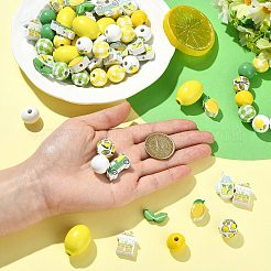 Lemon Theme Printed Wood Beads&nbsp;WOOD-CJ0002-75