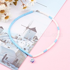 Polymer Clay Evil Eye Pendant Necklaces&nbsp;NJEW-JN03379