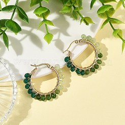 Dyed Natural Malaysia Jade Rondelle Bead & 201 Stainless Steel Hoop Earrings&nbsp;EJEW-JE07415