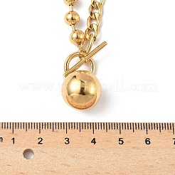 304 Stainless Steel Round Ball Pendant Ball Chain Figaro Chain Necklaces with OT Buckles&nbsp;NJEW-V010-02G