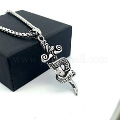 Vintage 304 Stainless Steel Snake Sword Shaped Pendant Punk Necklaces for Men&nbsp;WD3410