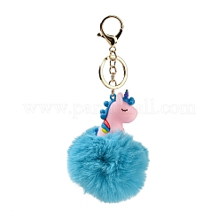 Cute Unicorn PVC & Imitate Rex Rabbit Fur Ball Keychain&nbsp;KEYC-C005-03B