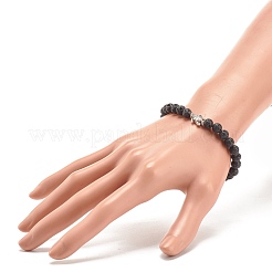 Natural Lava Rock & Alloy Beaded Stretch Bracelet&nbsp;BJEW-JB08309