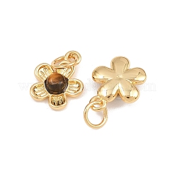 Natural Tiger Eye Flower Charms&nbsp;KK-B157-18G-03