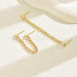 Brass Pave Clear Cubic Zirconia Tassel Stud Earrings&nbsp;LT4061