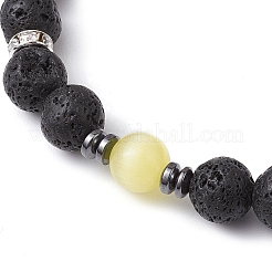 Round Natural Lava Rock & Cat Eye Beads Stretch Bracelets for Women&nbsp;BJEW-JB10986