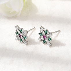 Rhombus Brass Micro Pave Cubic Zirconia Stud Earrings&nbsp;EJEW-L306-02P