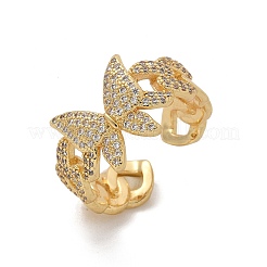 Brass Micro Pave Clear Cubic Zirconia Cuff Rings for Women&nbsp;RJEW-U041-02G