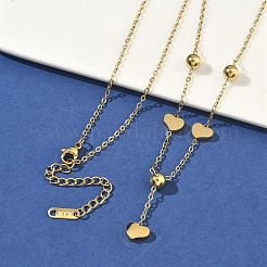 Ion Plating(IP) 304 Stainless Steel Heart Pendant Necklaces with 201 Stainless Steel Round Beads&nbsp;NJEW-D269-03G