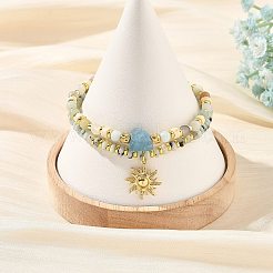 Natural Sesame Jasper & Aquamarine & Flower Amazonite Beaded Stretch Bracelet Sets&nbsp;BJEW-JB14494