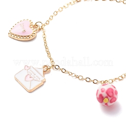 Word Love Heart Butterfly Alloy Enamel Charms Bracelet with Resin Beads&nbsp;BJEW-JB08677
