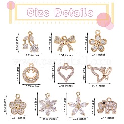 10Pcs 10 Style Rack Plating Brass Cubic Zirconia Charms&nbsp;ZIRC-SZ0002-25
