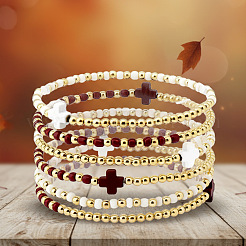 6Pcs Brass Round Beads Stretch Bracelets&nbsp;TI2646-1