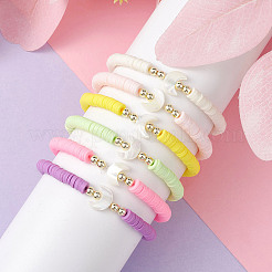 6Pcs 6 Color Polymer Clay Heishi Surfer Stretch Bracelets Set&nbsp;BJEW-JB09732-01