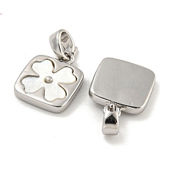 Natural Shell & Brass Square with Flower Charms with Snap on Bails&nbsp;KK-P275-05P