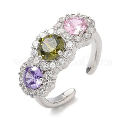 Brass Micro Pave Cubic Zirconia Cuff Rings&nbsp;RJEW-H256-01P-01