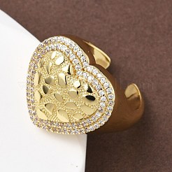Heart Brass Micro Pave Cubic Zirconia Cuff Rings for Women&nbsp;RJEW-A069-08G