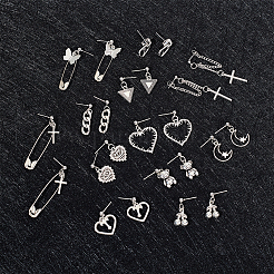 12 Pairs 12 Styles Cherry & Triangle & Eye & Bear & Zipper Buckle Alloy Dangle Stud Earrings for Women&nbsp;EJEW-AN0003-10
