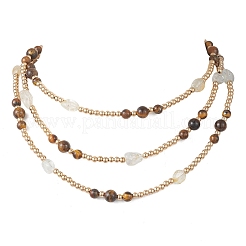 Round Natural Tiger Eye & Nuggets Topaz Beaded Wrap Long Necklaces&nbsp;NJEW-JN05907-01