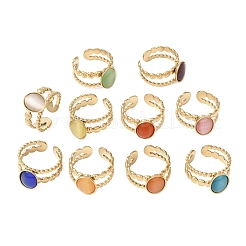 304 Stainless Steel with Glass Cat Eye Cuff Rings for Women&nbsp;RJEW-K309-40A