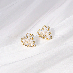 Heart Brass Clear Cubic Zirconia Stud Earrings&nbsp;LS-ZD0180