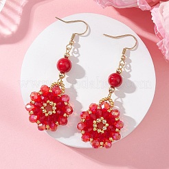 Flower Glass Seed Beads Dangle Earrings&nbsp;EJEW-MZ00697