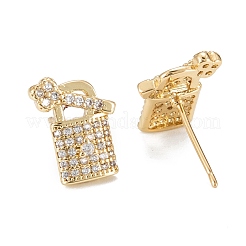 Padlock & Key Sparkling Cubic Zirconia Stud Earrings for Girl Women&nbsp;EJEW-H126-12G