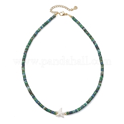 Ocean Synthetic Turquoise Starfish & Chrysocolla and Lapis Lazuli Heishi Beaded Necklaces for Women&nbsp;NJEW-JN06298