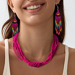 Bohemian Style Glass Seed Beaded Multilayer Necklaces & Triangle Tassel Dangle Earrings Sets&nbsp;FS-WG1D6AA-01