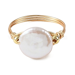 Natural Keshi Pearl Copper Wire Finger Rings&nbsp;RJEW-JR01076