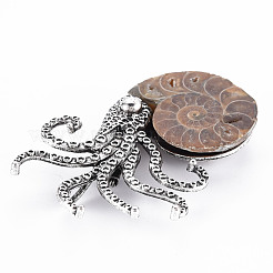 Octopus Shape Natural Conch Shell Fossil Brooch Pin&nbsp;G-N333-013-RS