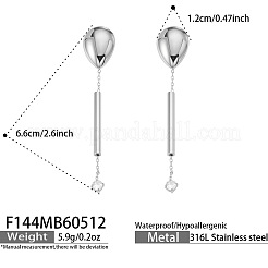 316L Surgical Stainless Steel & Clear Cubic Zirconia Stud Dangle Earrings&nbsp;WG6479C-02