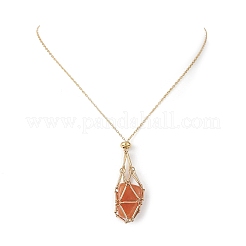 Brass Braided Macrame Pouch Empty Stone Holder for Pendant Necklace Making&nbsp;NJEW-JN04331-01