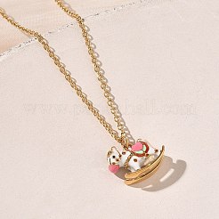 304 Stainless Steel Enamel Rocking Horse Pendant Necklaces for Women&nbsp;NJEW-T022-01B