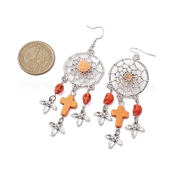 4 Pairs 4 Colors Woven Web/Net with Cross & Skull Synthetic Turquoise Dangle Earrings&nbsp;EJEW-JE05865