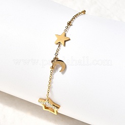 304 Stainless Steel Micro Pave Rhinestone Link Bracelets for Women&nbsp;BJEW-Z140-04G