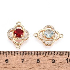Brass Pave Cubic Zirconia Flower Connector Charms&nbsp;KK-T078-24G