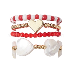 Transparent Glass Beads with Brass Beads and Natural Trochid Shell/Trochus Shell Beads and Glass Seed Beads Rings&nbsp;RJEW-TA00188